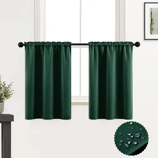 XTMYI Weihnachts-Küchenvorhänge, 76,2 cm Länge, wasserdicht, grüne Café-Vorhänge/Etagen, wärmeisoliert, Verdunkelungs-Fenster-Behandlungen für Urlaubsdekoration, Weihnachtsdekoration