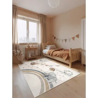 Villeroy & Boch Walk like an Elephant Rainy Party Teppich Kinderteppich 120 x 170 cm Weiß/Mulitfarben