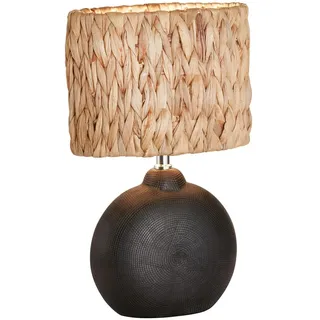 Tischlampe Höhe 38,5cm Keramikfuß Schwarz mit Lampenschirm oval aus Seegras