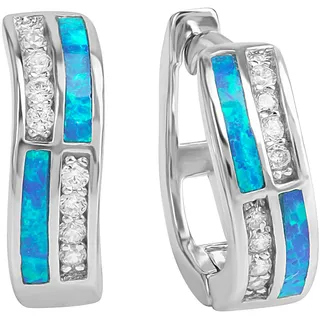 FIRETTI Paar Creolen »Schmuck Geschenk Silber 925 Ohrschmuck blau glitzernd«, mit Opal (synth.), Zirkonia (synth.),