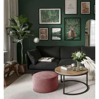 Runder CIRI Couchtisch mit Pouf Wotan Eiche Artisan Stirling - Schwarz, Weiß, Grün, bordeaux, Blau, Grau, Beige, Hellblau, Rosa, Gelb