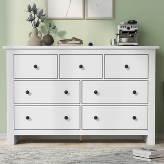 Merax Sideboard im Landhausstil, Schubkastenkommode aus Holz, Weiß,140cm breit - Weiß