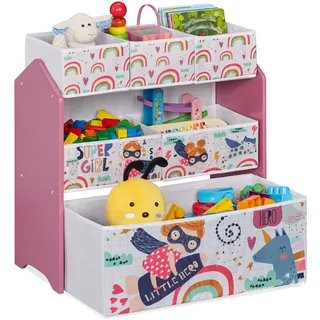 Relaxdays Kinderregal mit 6 Aufbewahrungsboxen 66 x 63 x 30 cm MDF bunt