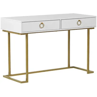 Beliani Konsolentisch weiß/gold 2 Schubladen Westport , Metall , 115x77x50 cm , Wohnzimmer, Wohnzimmertische, Konsolentische
