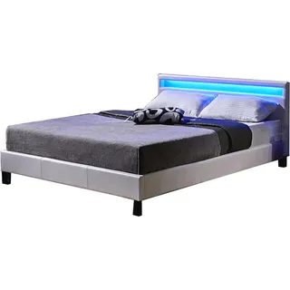 HOME DELUXE - LED Bett Astro - Weiß, 140 x 200 cm - Inkl. Lattenrost I Polsterbett Design Bett inkl. Beleuchtung - Weiß