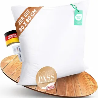 BEFA NATUR Daunenkissen 80x80 cm (2 Stück) | 3-Kammer Kopfkissen | 90% Daunen & 10% Federkissen | je 1400g Füllgewicht | Allergiker (NOMITE) | Tierwohl (DOWNPASS) | OEKO-TEX Klasse 1 | Made in Germany