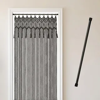 Cozyor Makramee Boho Vorhang mit Stange 70-120 cm ohne Bohren Türvorhang Fenstervorhang 132x200cm Raumteiler, Wandbehang & Deko schwarz, Hochzeit, Wohnzimmer handgemacht