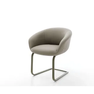 DELIFE Freischwinger Vinka-Flex mit Armlehnen Echt-Leder Schlamm Freischwinger flach Effektfinish Titan Taschenfederkern - Beige, Braun