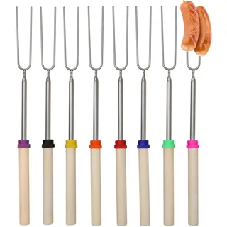 8 Stück Teleskop Grillspieße,Marshmallow Spieße,Grillspieße Lagerfeuer,Stockbrot Stöcke,Grillgabel,Lagerfeuer Spieße Lang,31-81cm Grillbesteck Set Für Camping Grill (8 Farben, Edelstahl)