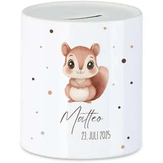 Spardose Kinder mit Namen Personalisiert, Tiermotiv Elefant Geschenk für Mädchen & Junge Geburtstag, Weihnachten, Geburt und Taufe - Sparschwein Geldgeschenk und Wunscherfüller