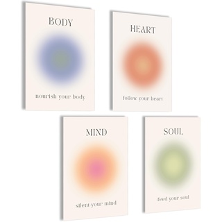 Aura Poster Set Bilder Body Mind Soul Heart Aesthetic Style Preppy Room Decor Y2K Ästhetik Yoga Gesetz der Anziehung Manifestation