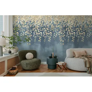Livingwalls Fototapete mit Blätterranken-Design in Blau, Creme, Gelb - Florale Vliestapete 8,80 m x 0,53 m Natur-Motiv by COSMOPLITAN - 791442