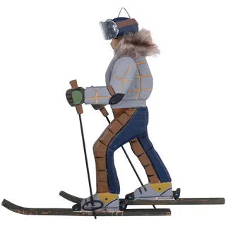 Skifahrer "Vintage" aus Holz, Deko zum Hängen 31cm
