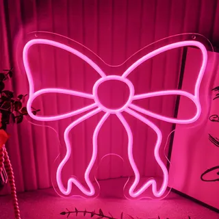 Flixyticy Rosa Schleife Neon Schild für Wanddeko,Pink Bow Leuchtreklame, LED Leuchtschild Hängeschild Türschild USB-Betrieb mit dimmbarem Schalter für Mädchen Zimmer, Salon Geschenk (Pink Bow)