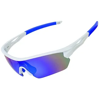 JOGVELO Polarisierte Sonnenbrille, Sportsonnenbrille Radbrille TR90 Anti-Fog mit 5 Wechselobjektiven UV400 Herren Damen wie Radfahren Laufen Klettern Autofahren Angeln Golf, Weiß&Blau