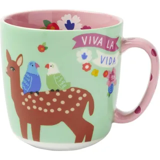 Fiesta del Sol Kaffeebecher Viva la Vida, 350 ml: Kaffeetasse, Teetasse aus hochwertigem Porzellan inspiriert von Frida Kahlo | Tiere, Reh, Papagei | Geschenk