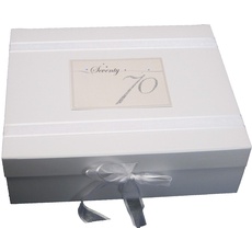 White Cotton Cards LLN70X Erinnerungsschachtel zum 70 Geburtstag, Motiv"Seventy", holografische Sterne, groß