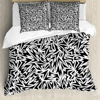 ABAKUHAUS Schwarz und weiß Bettbezug, Sharp Shapes, Milbensicher Allergiker geeignet mit Kissenbezügen, 200 cm x 200 cm - 80 x 80 cm, Schwarz-Weiss - Schwarz
