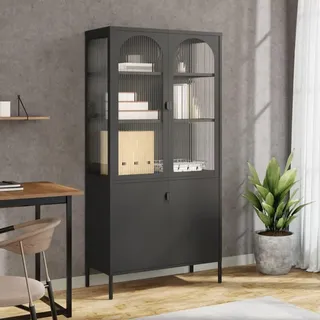 vidaXL Highboard Schwarz 90x40x180 cm Glas und Stahl - Schwarz