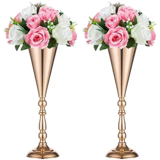 Sziqiqi Satz von 2 Hoch Metall Hochzeit Mittelstücke für Rezeption, Gold Blumenvase Stehen, Basis Decortion für Party, Veranstaltungen, Geburtstag, Feierlichkeiten, Gold