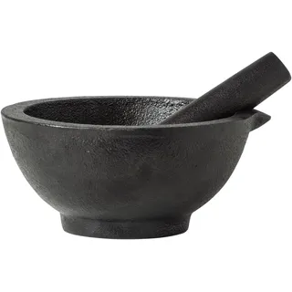 JADE TEMPLE Mörser mit Stössel aus Gusseisen, schwarz, groß, 13 cm x 6,3 cm - 1 Set