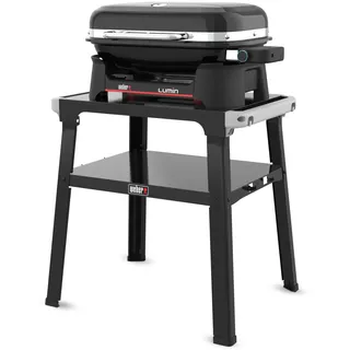 Weber Lumin Elektrogrill mit Stand/Bis zu 315 °C, mit Deckelthermometer, Porzellanemaillierte Gusseisenroste, 33 x 49 cm Grillfläche, Schwarz (92010879)