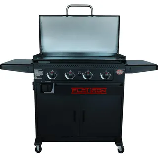 Char-Griller Flat Iron Premium Gas Plancha 4-Brenner, Gasgrill mit keramikbeschichteter Stahlplatte, Deckel, 54.000 BTU, 5000 cm2, Schwarz