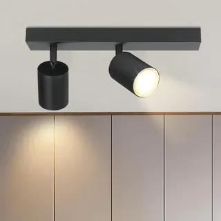 ZMH Deckenleuchte 2 Flammig Deckenstrahler Schwarz: GU10 Spots Deckenlampe Flur 350° Schwenkbar Deckenspots Modern Flurlampe Decke Industrial Küchenlampe Wandstrahler für Küche - Ohne Leuchtmittel