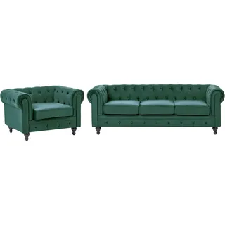 Beliani Couch Samt 4-Sitzer Dunkelgrün