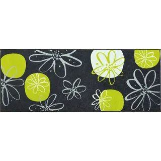 Erwin Müller Fußmatte Koblenz, Schmutzfangmatte, Fußabtreter rutschhemmend, Blumenmotiv grau/grün Größe 80x200 cm - robust, langlebig, pflegeleicht, für Fußbodenheizung geeignet