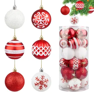 60mm Wetterfeste Weihnachtskugeln 24 Christbaumkugeln Vintage Retro Weihnachtsbaumkugel Extravagant Bunt Plastik Weihnachtsbaumkugeln Box mit Aufhänger Weihnachtsbaum Bälle Dekorationen Weihnachten