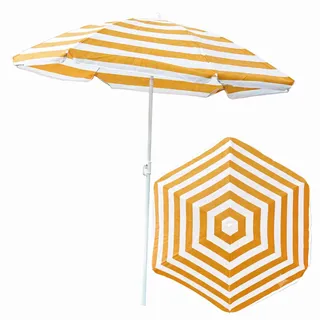 Sonnenschirm für den Garten Material TNT-Vlies / Stahl Farbe gelb -Weiss Streifen D 135 cm H 150 cm touristisch Strand leicht zusammenklappbar bremsfunktion Modern Funktionell - Gelb, Weiß