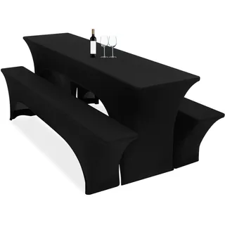 3er-Set Biertischhussen, 220 x 50 x 70 cm, hussen bierzeltgarnitur, schwarz, Stretch-Bezüge für Biertisch- und Bankgarnituren, Bierbankhussen, Spandex-Bierzeltgarnitur für Bankett, Gartenmöbel-Bezüge