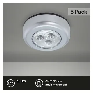 Briloner - 5er Set Schrankbeleuchtung mit Touch, selbstklebend, kaltweiße Lichtfarbe, Unterbauleuchte Küche, LED Lampe Kleiderschrank, Schranklicht, Küchenlampe, 6,8x2,3 cm, Titanfarbig