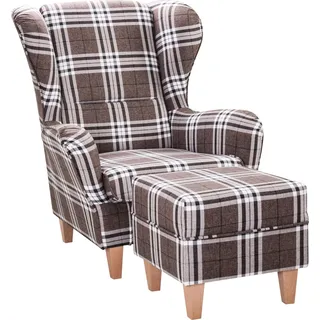 Supellex Sofia Ohrensessel mit Hocker | Design Oxford - Braun