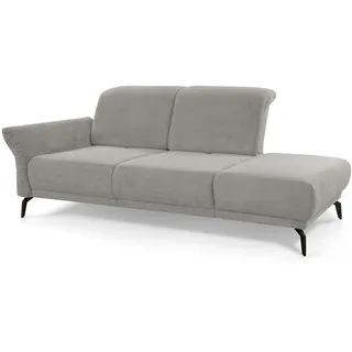 CAVADORE Recamiere Cooper / Luftige Chaiselongue mit Armteilverstellung, Kopfteilverstellung und Sitztiefenverstellung / 211 x 88 x 123 / Cord, Hellgrau