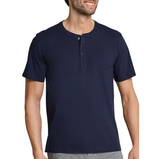 Schiesser Herren Schlafshirt Kurzarm Mit Knopfleiste - Mix + Relax Schlafanzugoberteil, Dunkelblau_163831, 48 EU