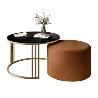 lookway Couchtisch mit Hocker Lori Gold/Schwarz Metall 70 x 49 x 70 cm