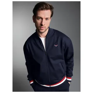 Sweatjacke TRIGEMA "TRIGEMA Collegejacke mit kontrastfarbigen Elementen", Herren, Gr. L, navy, Sweatware, 70% Baumwolle, 30% Polyester, Basic, Sweatjacken Sweatjacke