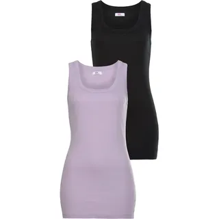 Tanktop FLASHLIGHTS, Damen, Gr. 52/54 (XXL), lila (flieder, schwarz), Feinripp, Obermaterial: 100% Baumwolle, clean, unifarben, Basic, sehr figurbetont hüftbedeckend, Rundhals, Tops Tanktop, sehr figurbetonte Passform, aus Baumwolle, mit Rundhalsausschnitt, Topseller