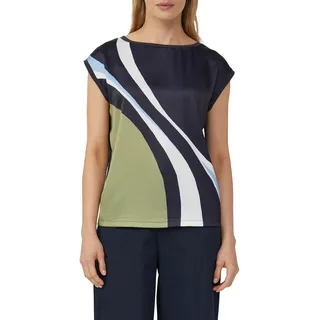 T-Shirt S.OLIVER BLACK LABEL, Damen, Gr. 46, blau, Web, Obermaterial: 93% Baumwolle, 7% Elasthan, bedruckt, relaxed fit taillenbedeckt, U-Boot-Ausschnitt, Shirts T-Shirt, mit Print