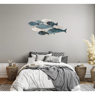 Metallbild BÖNNINGHOFF "ABSTRAKT – FISCHE BLAU 70x30 cm – Deko modern", blau (farbe bild(er): blau, weiß), B:70cm H:30cm T:5,72cm, Metall, Bilder, Metallbild, Wanddekoration