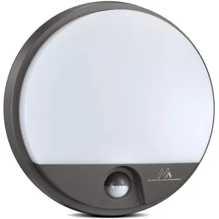 Maclean MCE291 LED Wandleuchte mit Infrarot-Bewegungssensor | 15W 1100lm 4000K | IP54 wasserdicht | Innen & Außen | Dämmerungssensor | Wandmontage | 140° Erfassung (Grau)