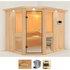 Karibu Sauna »Aline 3«, (Set), 9-kW-Bio-Ofen mit externer Steuerung, beige