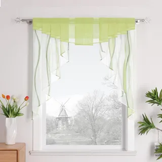 HongYa Tunnelzug Scheibengardine transparenter Voile Kurzgardine für Kleinfenster H/B 80/80 cm Creme Grün