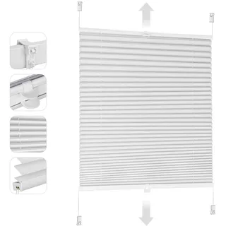 Sekey Plissee ohne Bohren Verdunkelung, Fenster Plissee Klemmfix Jalousie Weiß, 80x130cm, - Sekey