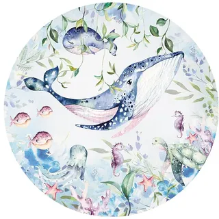Wandtattoo Kreis Unterwasserwelt I Koralle, Fische Kinderbilder Junge Kinderzimmer Mädchen Aufkleber Osomhome 120x120 cm