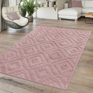 TT Home In-& Outdoor Teppich Wetterfest Balkon Küche Wohnzimmer Boho Skandi Design Größe 120 cm Rund - Rosa