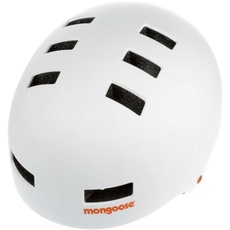 Mongoose Urban Hartschalen-Helm für Jugendliche/Erwachsene für Roller, BMX, zum Radfahren und Skateboarden, Herren und Damen, Kinder ab 8 Jahren, Weiß/Orange, Größe L, 60–62 cm