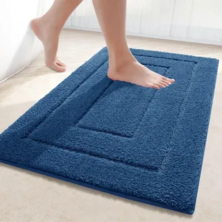 Homaxy Mikrofaser Badezimmerteppich rutschfest Waschbar Badematte Weiche Badteppich Wasserabsorbierend Badvorleger für Badezimmer - 40x60cm,Marine Blau